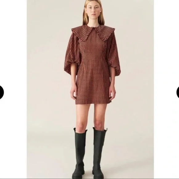 Ganni | Dresses | Ganni Seersucker Check Collar Mini Dress